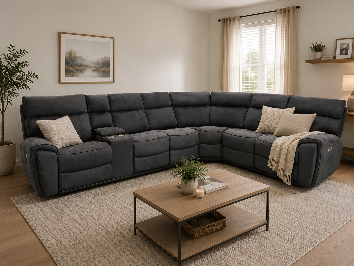 Suede corner Manual 6seater lounge