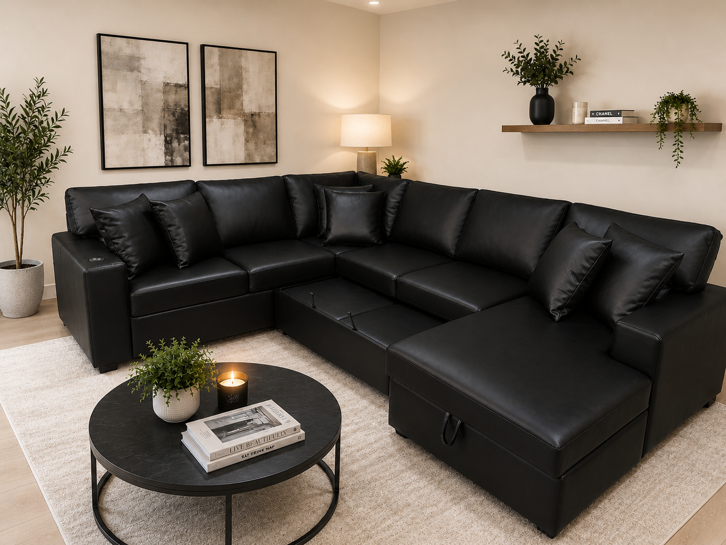 Modern U-Shape Sofa Bed with Storage