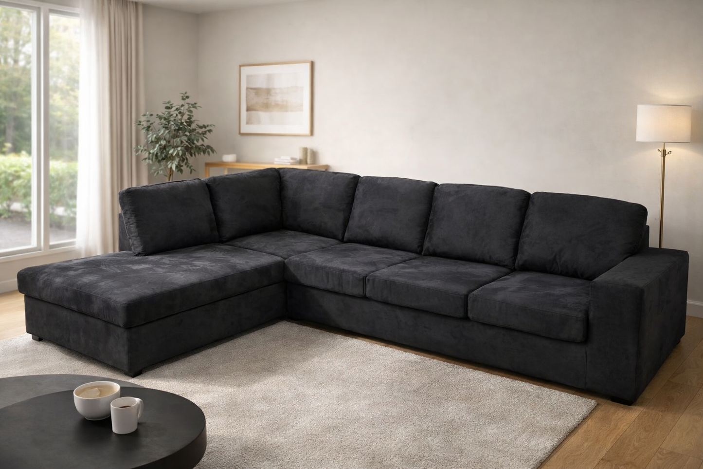 Luxe Comfort L-Shape Suede Fabric Lounge
